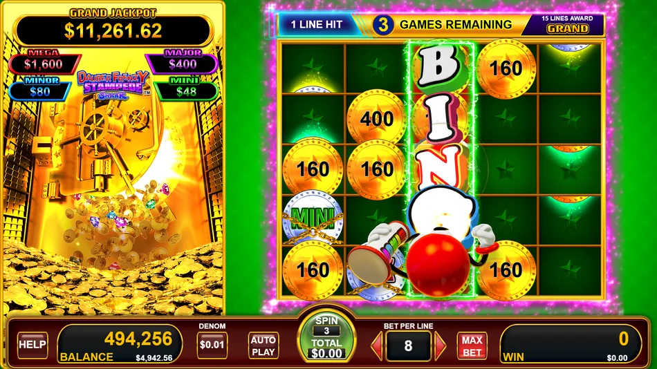 Locked MEGA coin and a Locked 3x multiplier on one closing line of the Cash Stamp bonus board